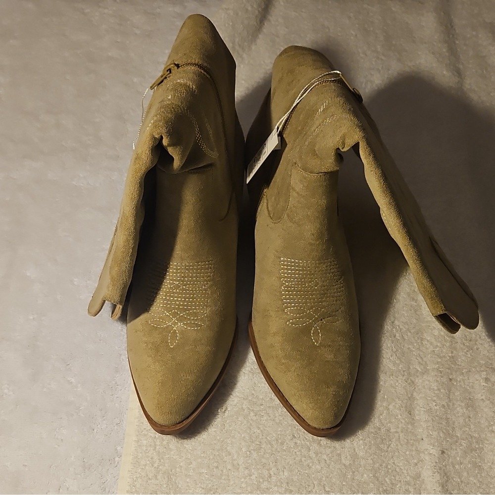 J.Adams Shoes Roundup Khaki Microfiber Mid-Calf Side‎ Zip Pointed Toe Women 10